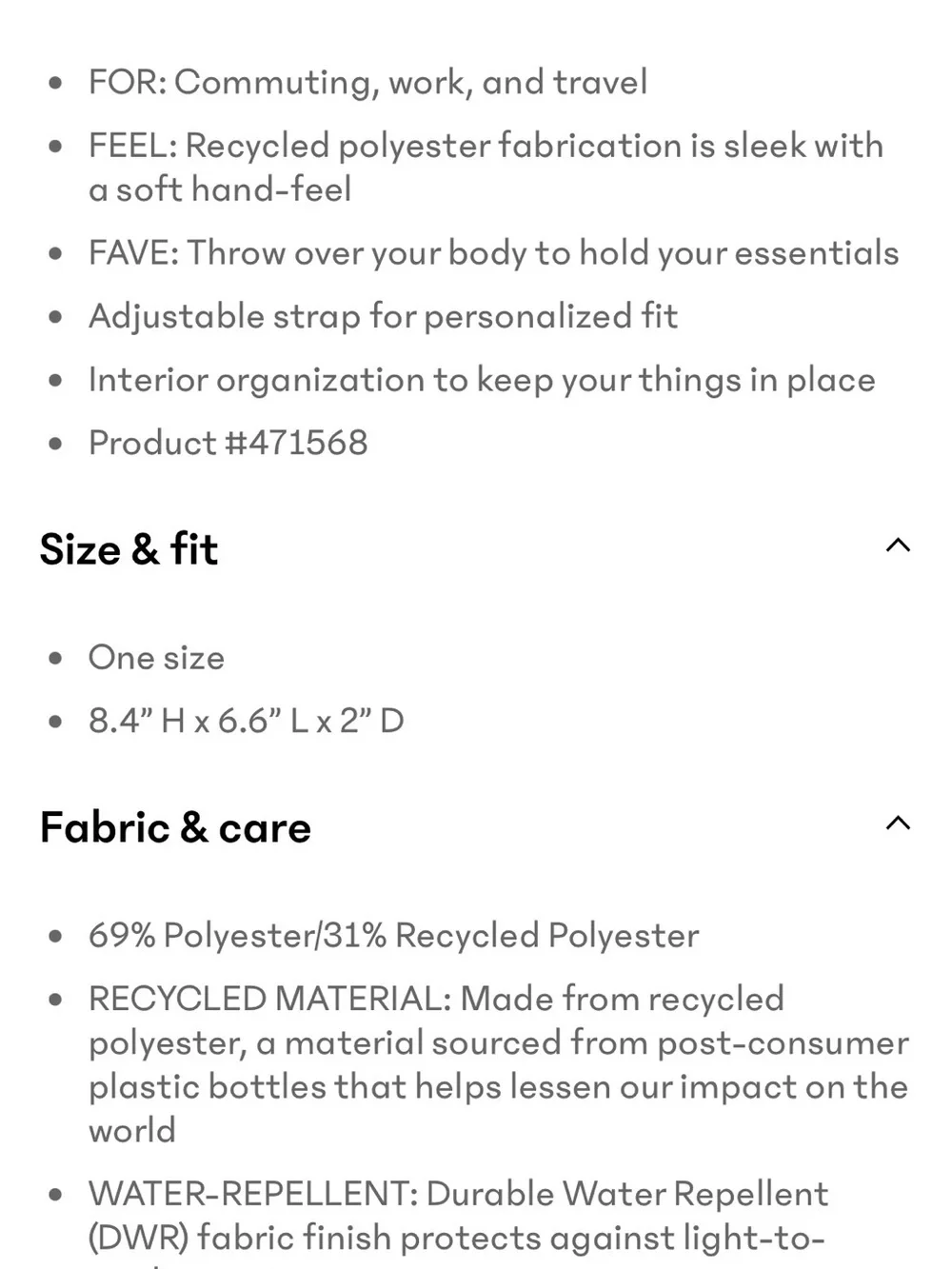 ATHLETA ALL ABOUT VERTICAL Crossbody Bag